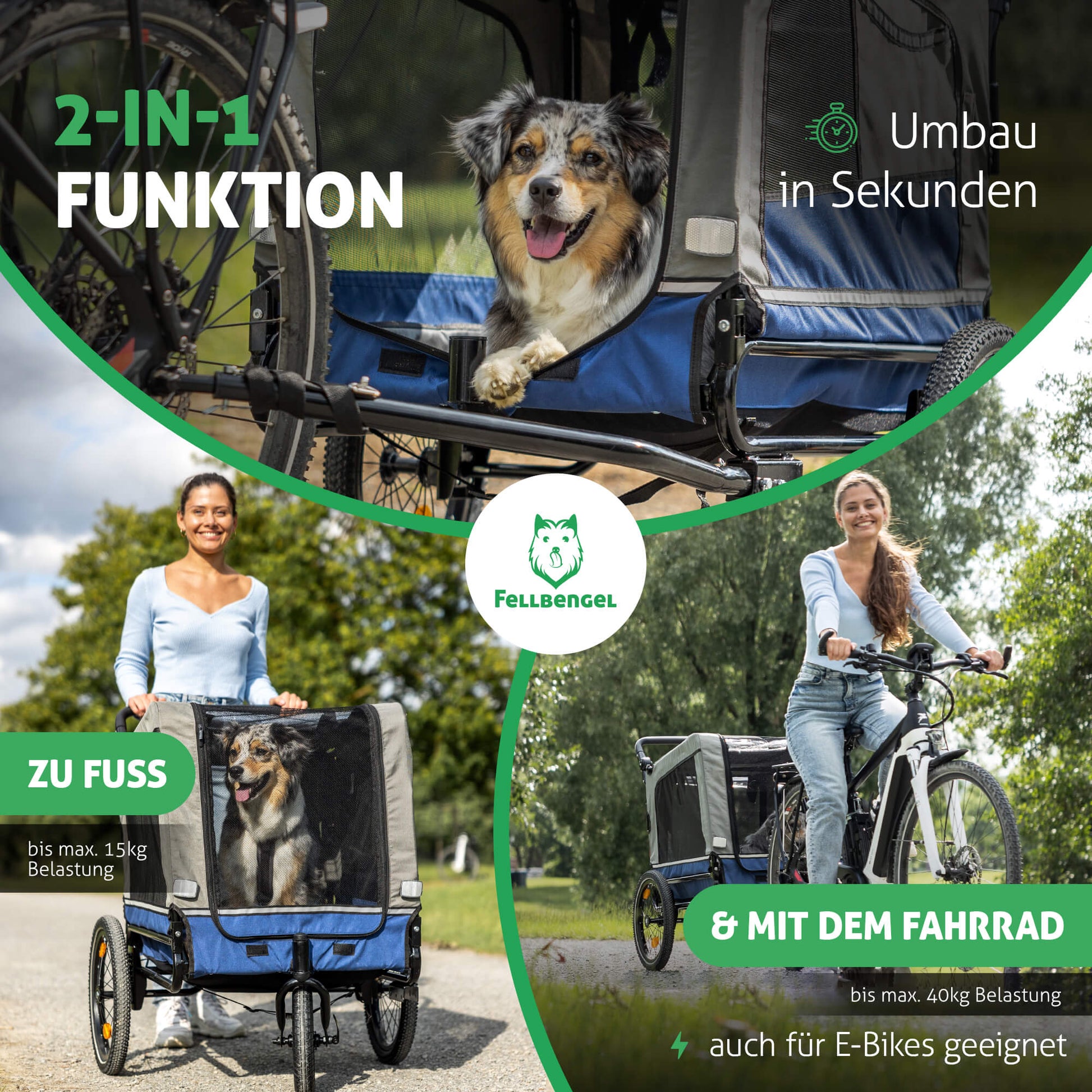 Fellbengel Fahrradanhänger Hund - 2 in 1 Hundefahrradanhänger Hundebuggy