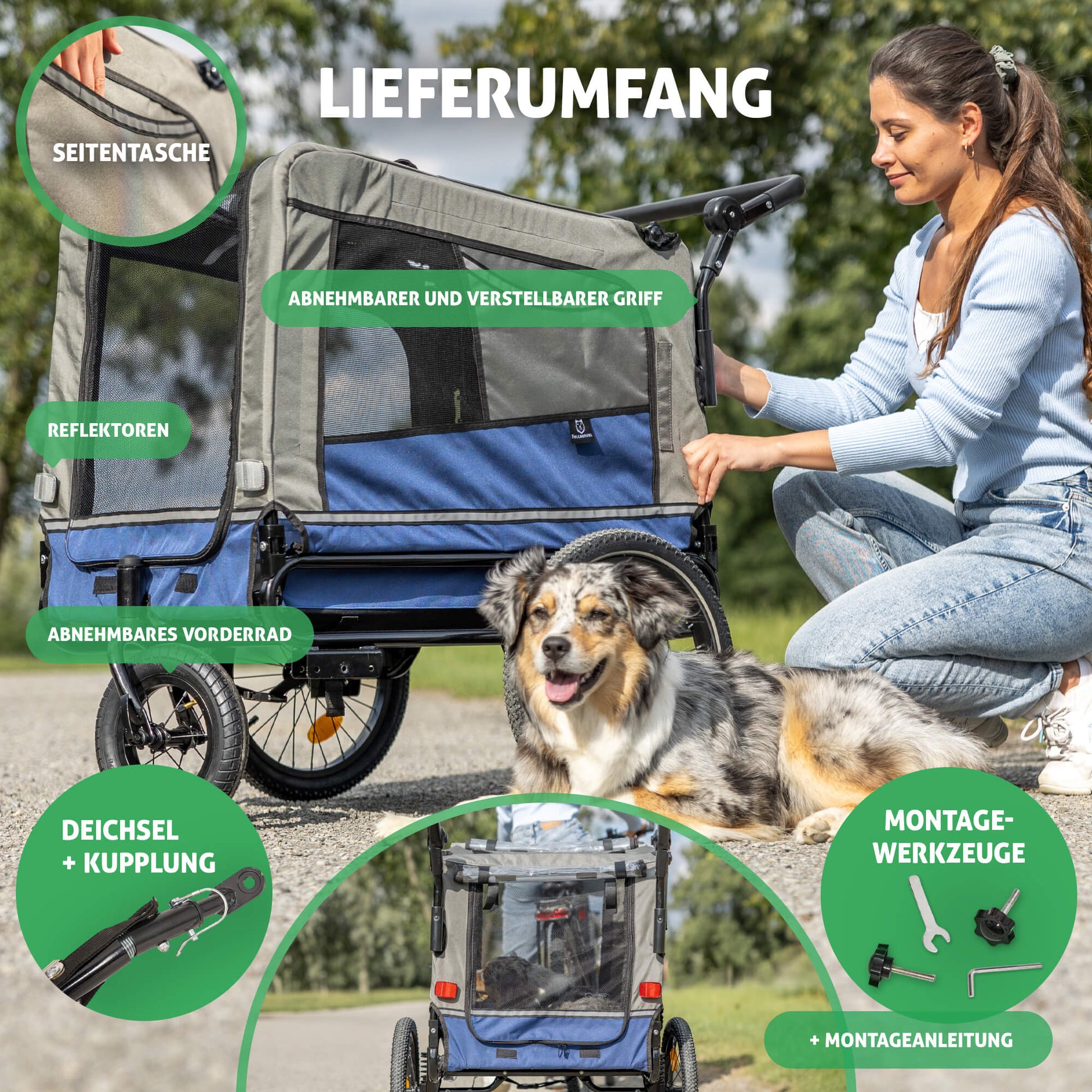 Fellbengel Fahrradanhänger Hund - 2 in 1 Hundefahrradanhänger Hundebuggy