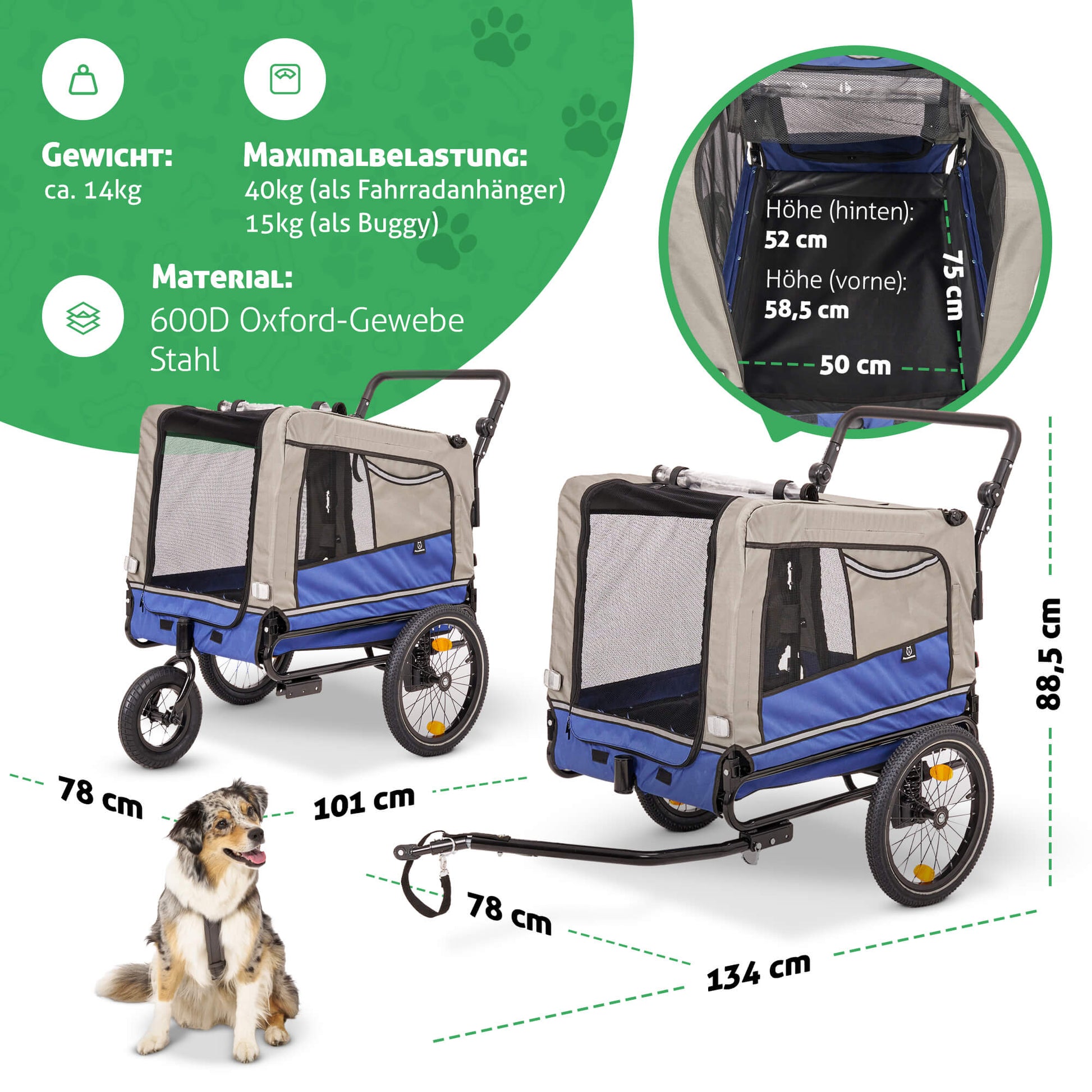 Fellbengel Fahrradanhänger Hund - 2 in 1 Hundefahrradanhänger Hundebuggy