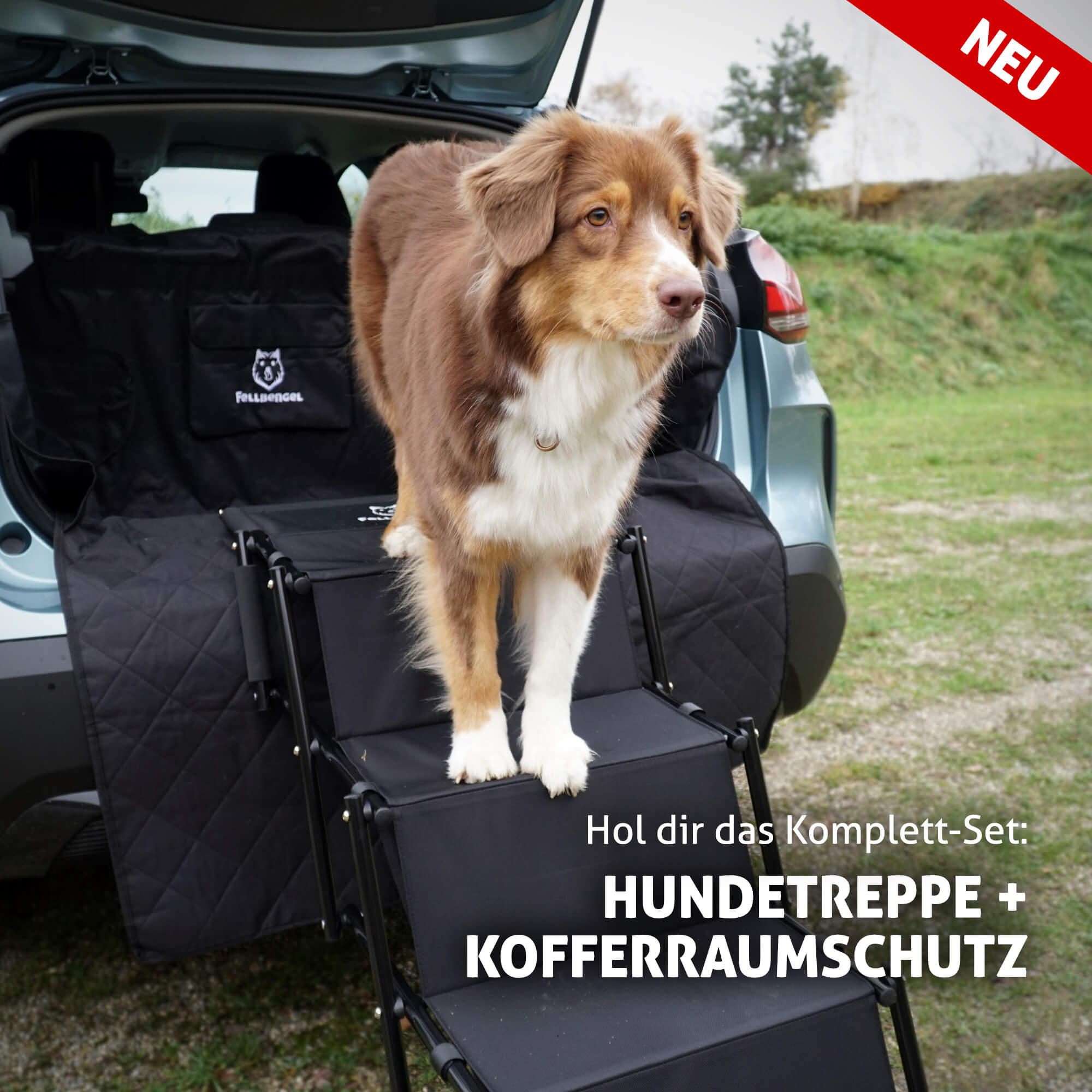 Fellbengel Hundetreppe Auto Kofferraumschutz Hund