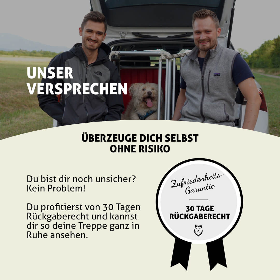 Zufriedenheitsgarantie für die Fellbengel Hundetreppe für die Rückbank